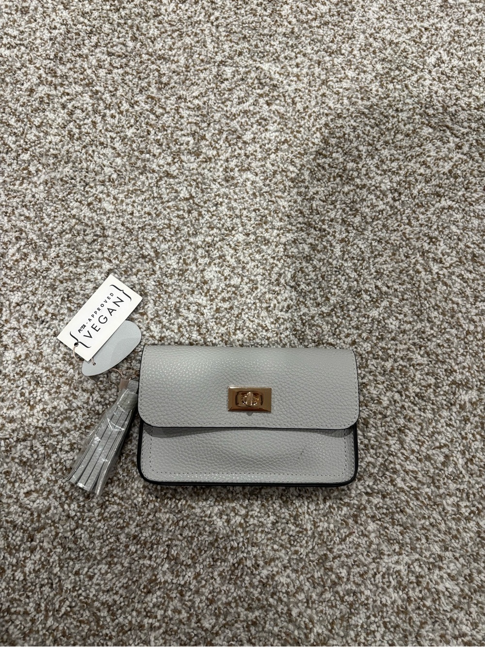 Vegan Crossbody Wallet in Light Gray with Tassel